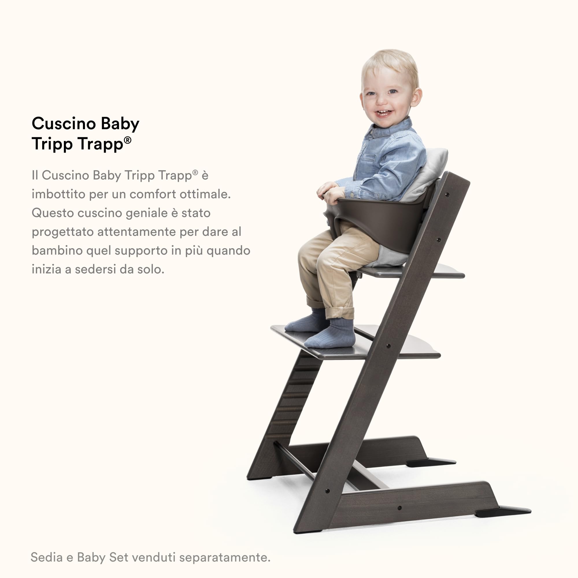 Tripp Trapp Cuscino Baby, Nordic Grey - Aggiungi morbidezza, Supporto e Comfort al tuo Tripp Trapp Baby Set - Lavabile in lavatrice, in Cotone organico - Per tutte le Sedie Tripp Trapp