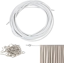 10 m Curtain Wire, Plastic Coated Wire and White Steel, Wire Thread for Curtains, Curtain Rope, Includes 25 Hooks and 25 Screw Eyelets