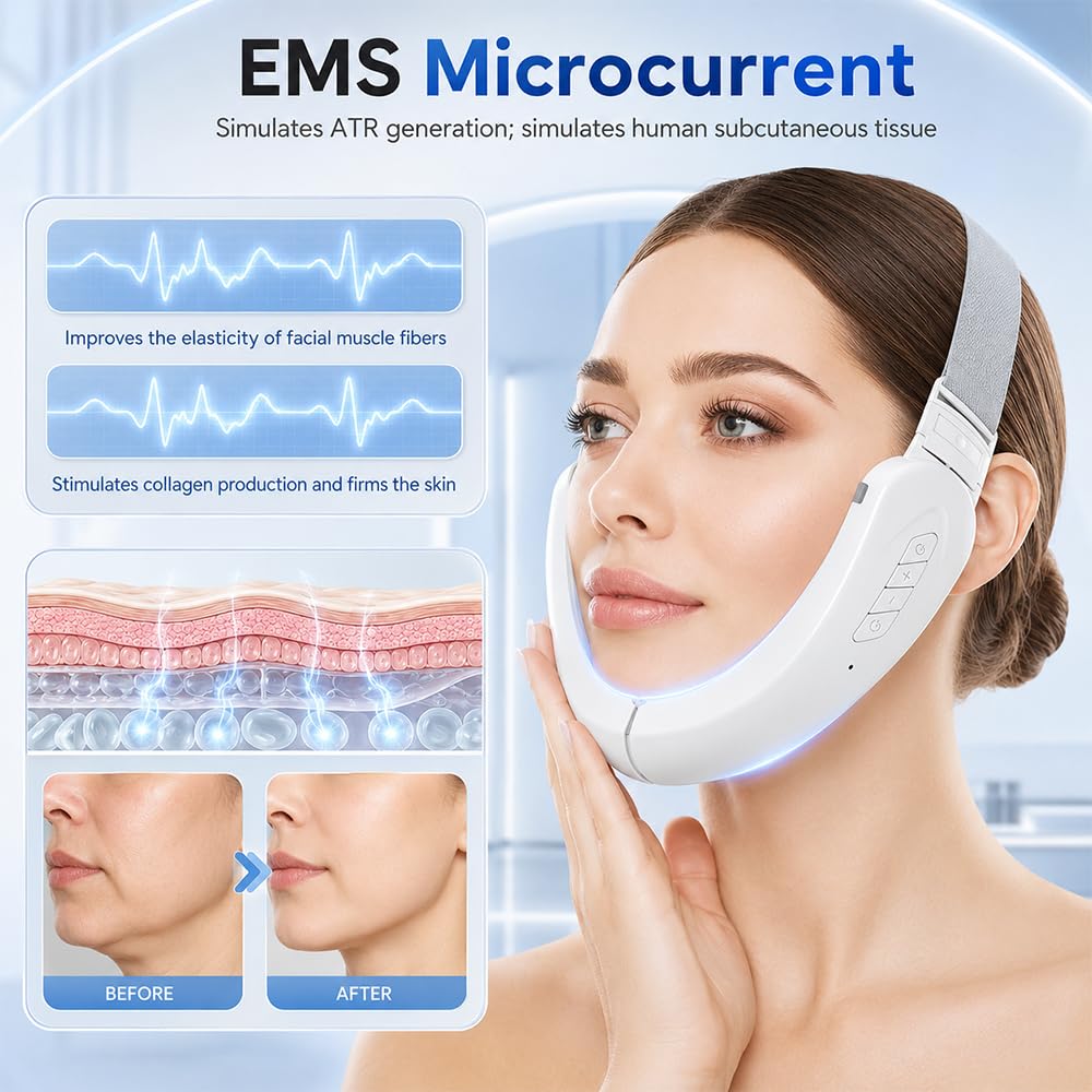 Elektryczne urządzenie do masażu twarzy V, urządzenie do masażu twarzy przed podwójnym podbródkiem, urządzenie EMS do liftingu twarzy, 6 trybów V Face Beauty Meter do redukcji podwójnego