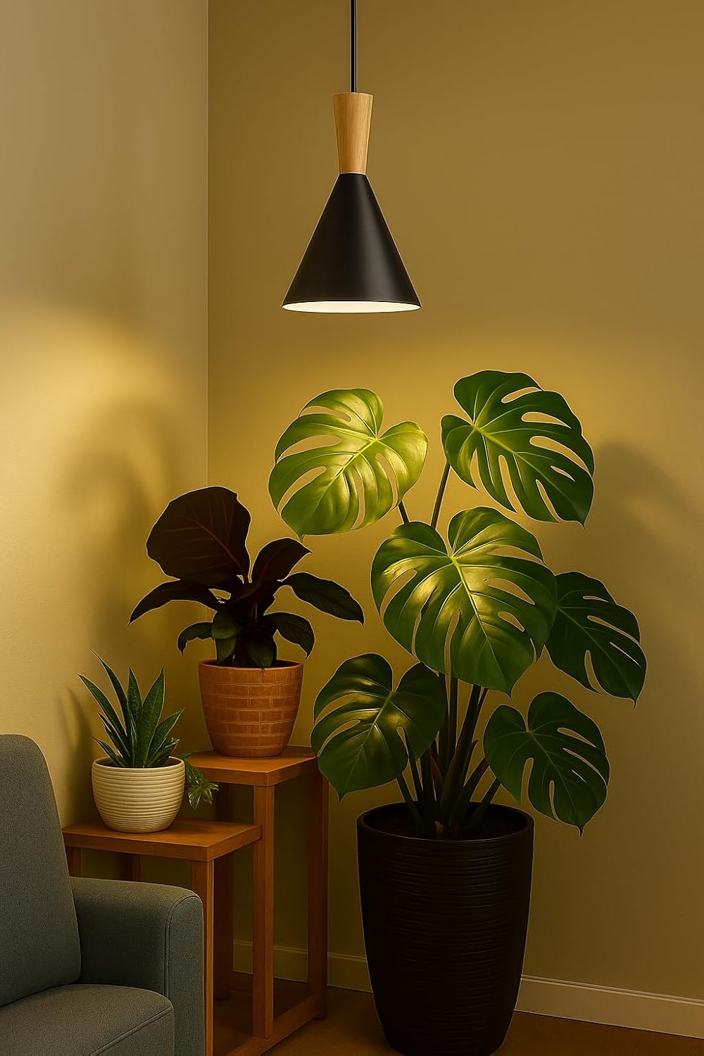Hanging Grow Light for Indoor Plants, 20W Full Spectrum Pendant Plant Light with Timer & 15FT Cord, Ideal for Large Tall Plants, Flowers, Herbs, Greenhouse & Indoor Growing