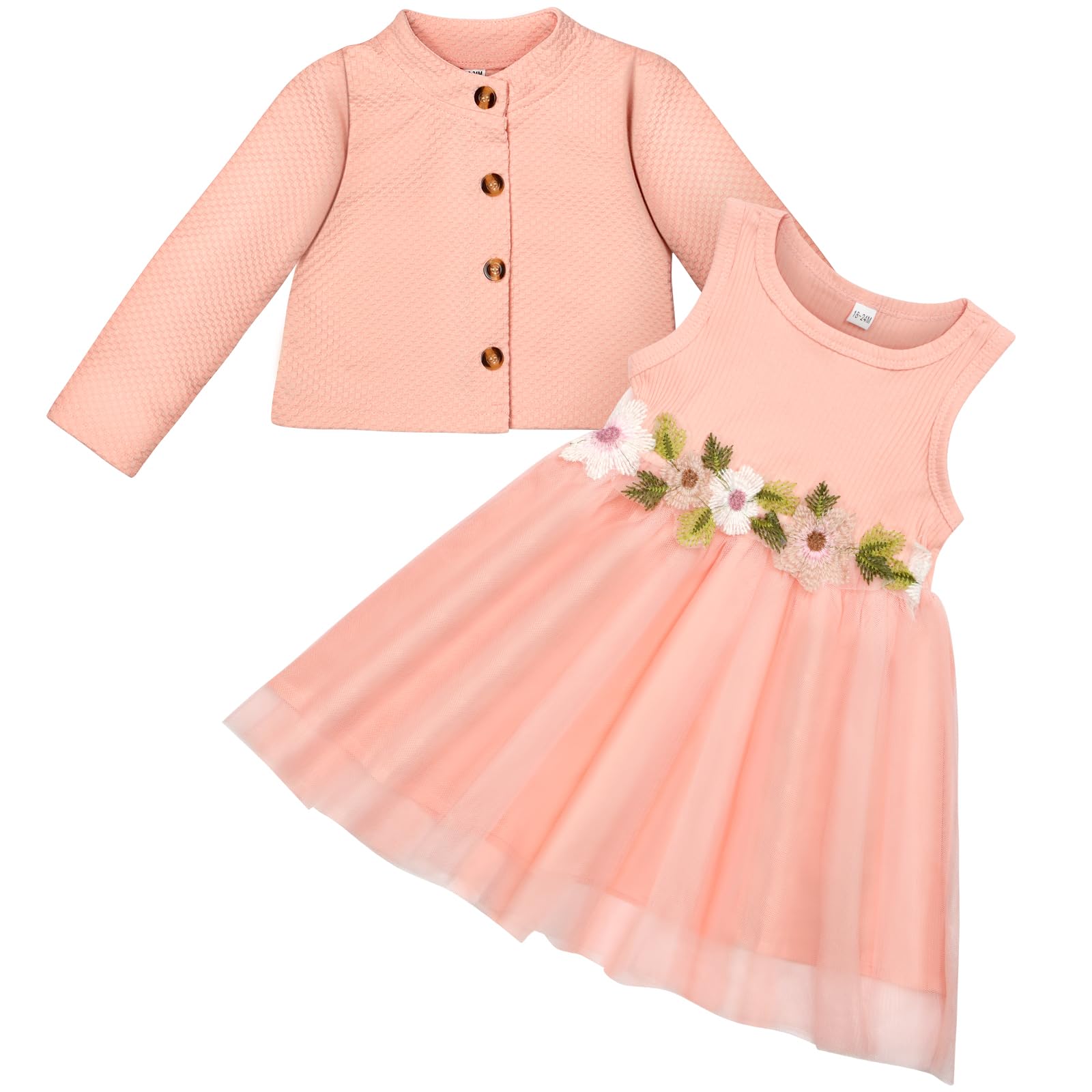 Baby Mädchen Kleid Mit Strickjacke Set - Baumwollkleid & Langarm Jacke