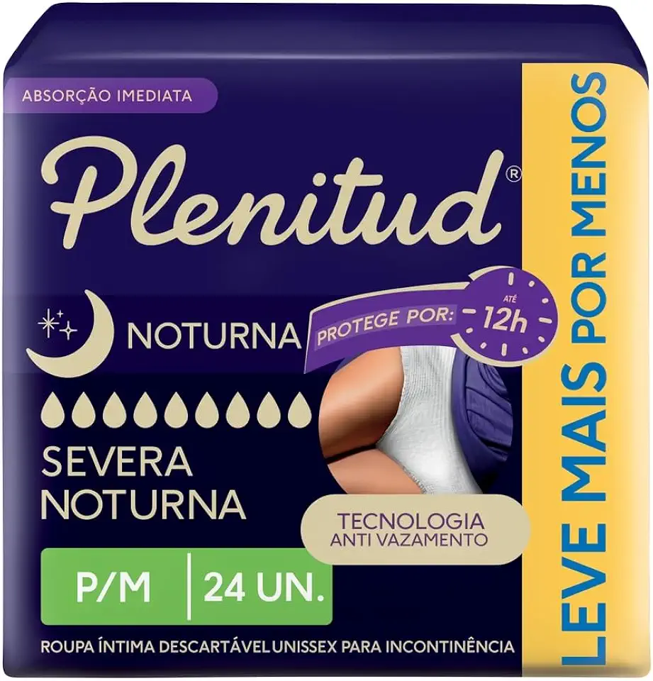 Plenitud Roupa Intima Noturna para incontinência urinaria P/M - 24 unidades