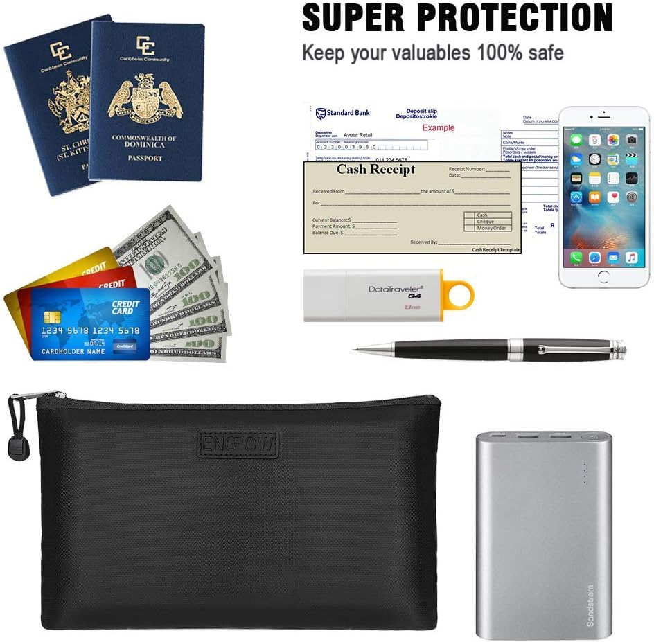 ENGPOW Fireproof Small Document Bag, 11.4"×7.9" Waterproof Fireproof Money Bag, Fireproof Safe Storage Pouch with Zipper for A5 Document Holder, File, Cash, Passport, Jewelry