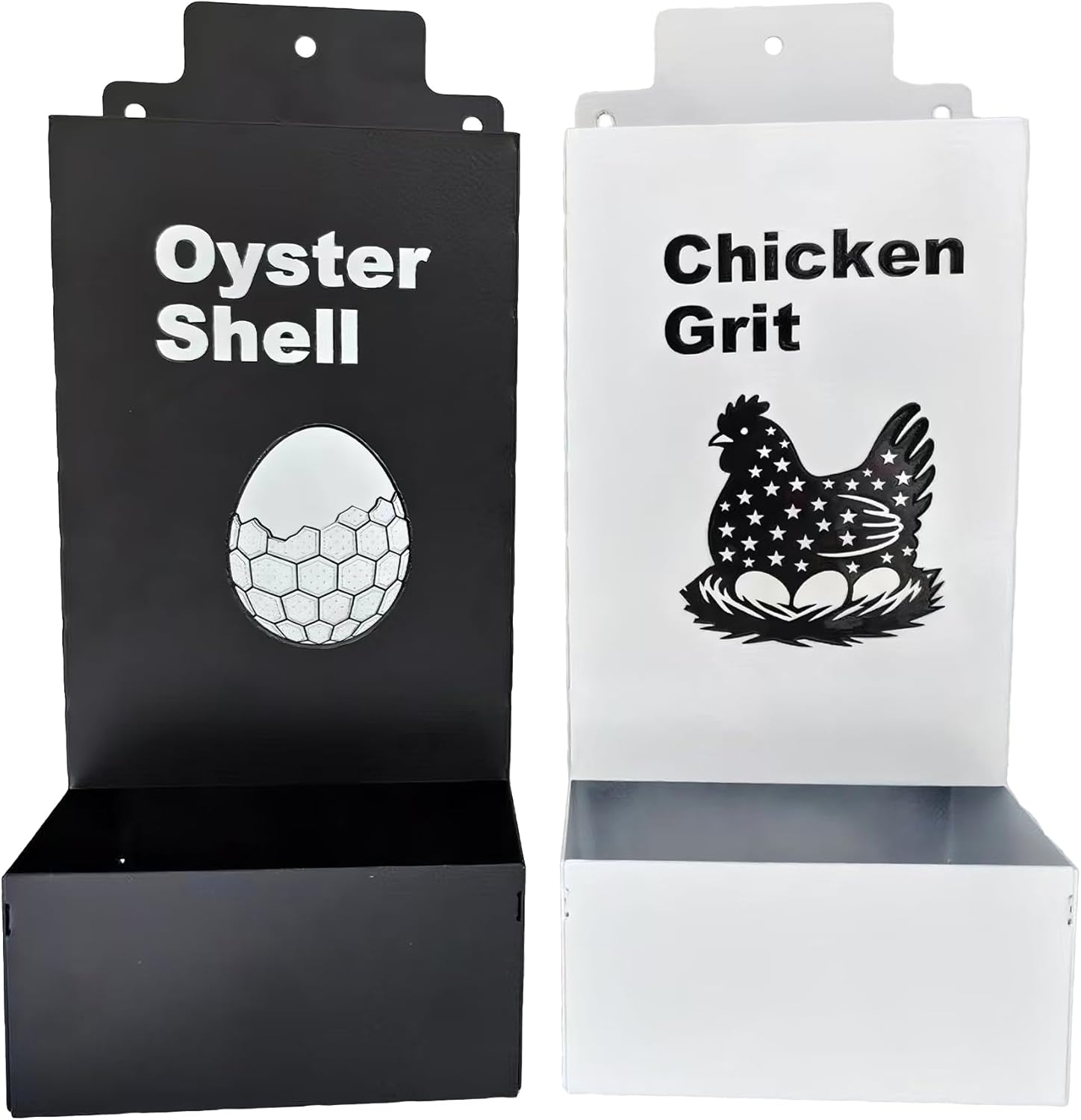 1 Set/2 Pieces Black & White Metal Chicken Feeder, 9.8×3.9×3.9 Inch (25×10×10cm), Iron Art, Anti-Waste Design, Heavy-Duty Galvanized Steel, Easy to Install & Clean, for Chickens, Pigeons, Turkeys, Duc