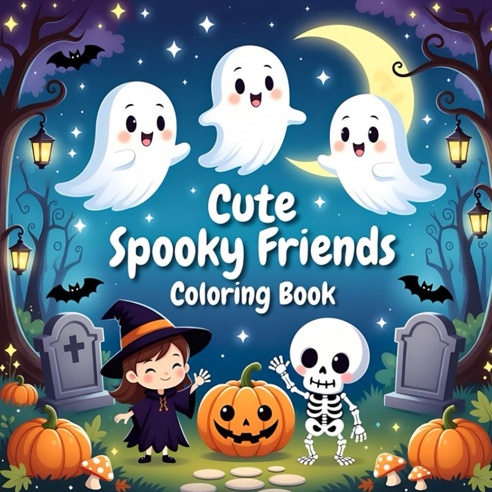 Cute Spooky Friends Coloring Book for Kids: Big Bold Outline Pages — Friendly Ghosts, Playful Witches, Silly Monsters & Fun Graveyard Adventures