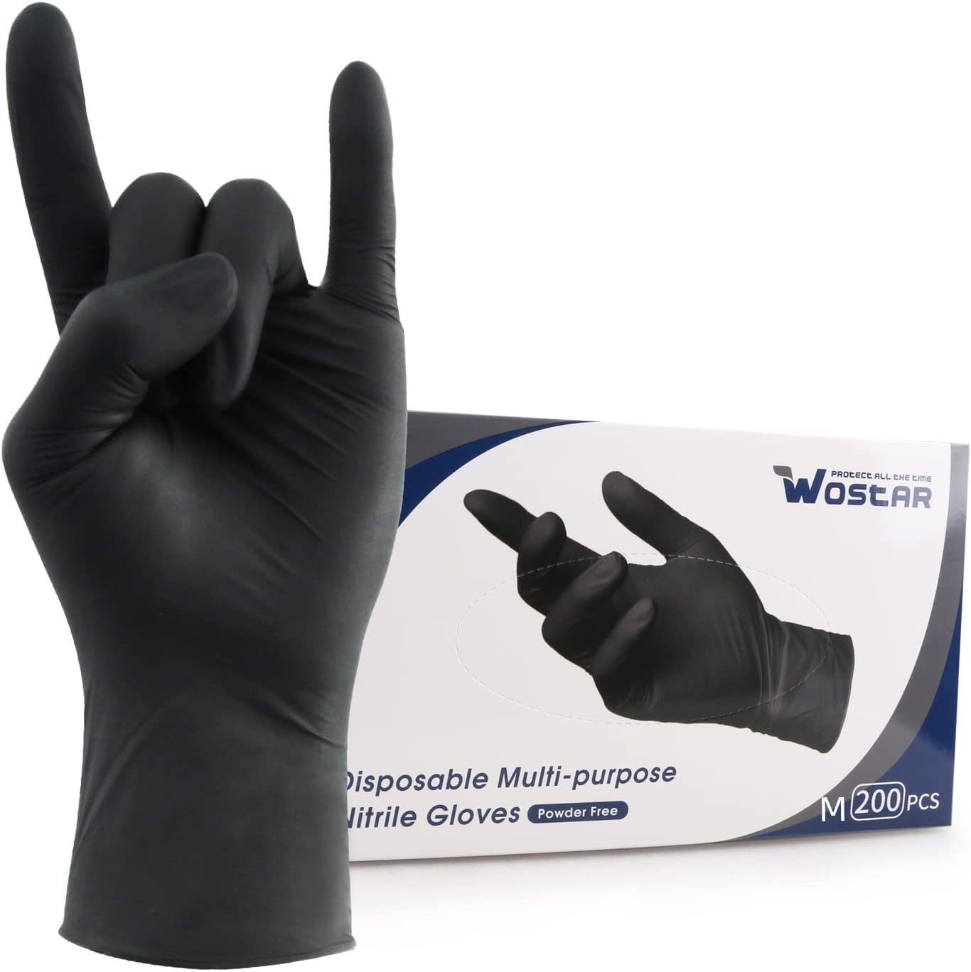 Wostar Nitrile Disposable Gloves Powder & Latex Free 4mil Touch Screen Disposable Non-Sterile Nitrile Exam Gloves