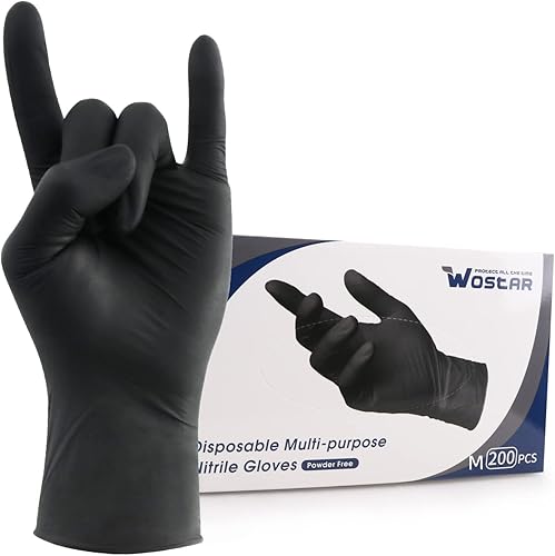 Wostar Guantes desechables de nitrilo sin polvo y látex, guantes de examen de nitrilo desechables no estériles de 4 mil para pantalla táctil