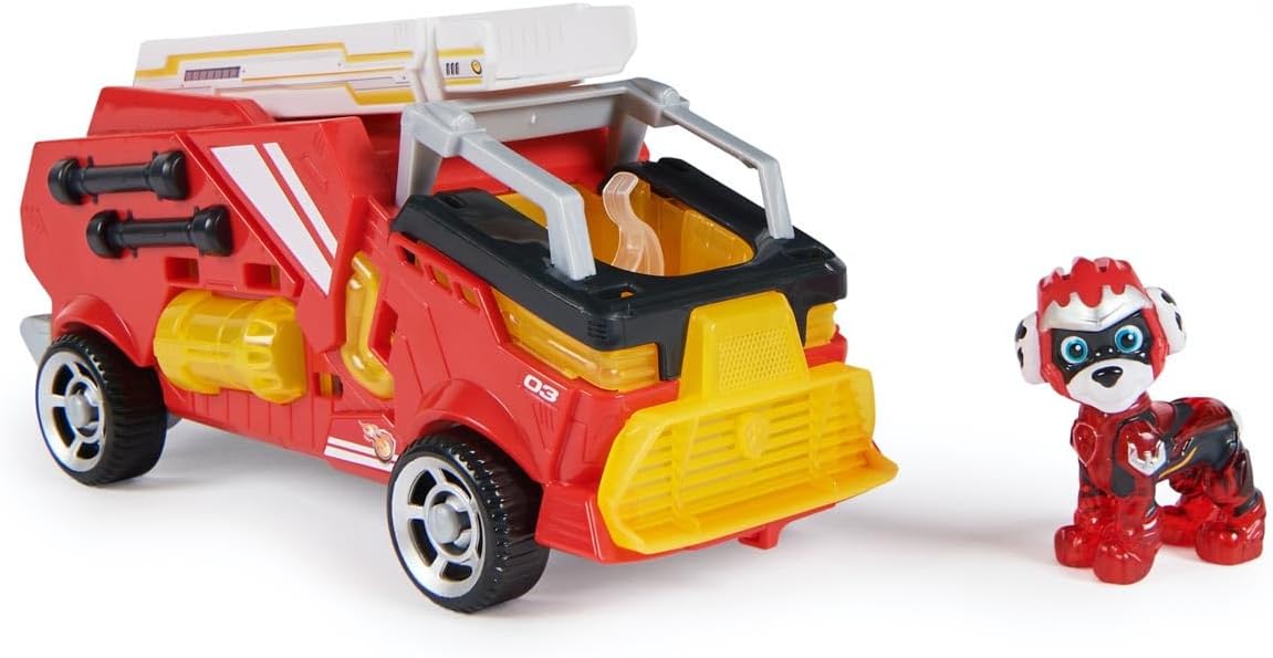 PAW PATROL: Marshall Mighty Super Hero Base Vehicle Puppy Figure Fire Train Light Sound Effect Toy Suitable for Ages 3+