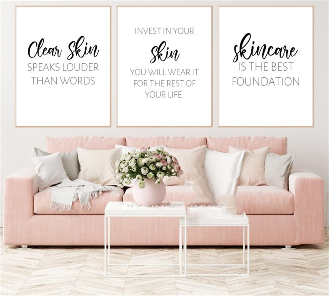 NATVVA 3 Pieces Esthetician Quotes Wall Art Canvas Prints Poster Painting Pictures for Spa Bathroom Beauty Salon Decor with Wooden Inner Frame