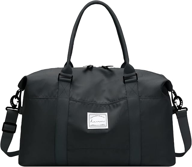 Weekend Bag for Women Overnight Bag Travel Duffel Bag Carry on Bag Holdalls for Women Sports Bag Gym Bag Weekender Bag (Black)