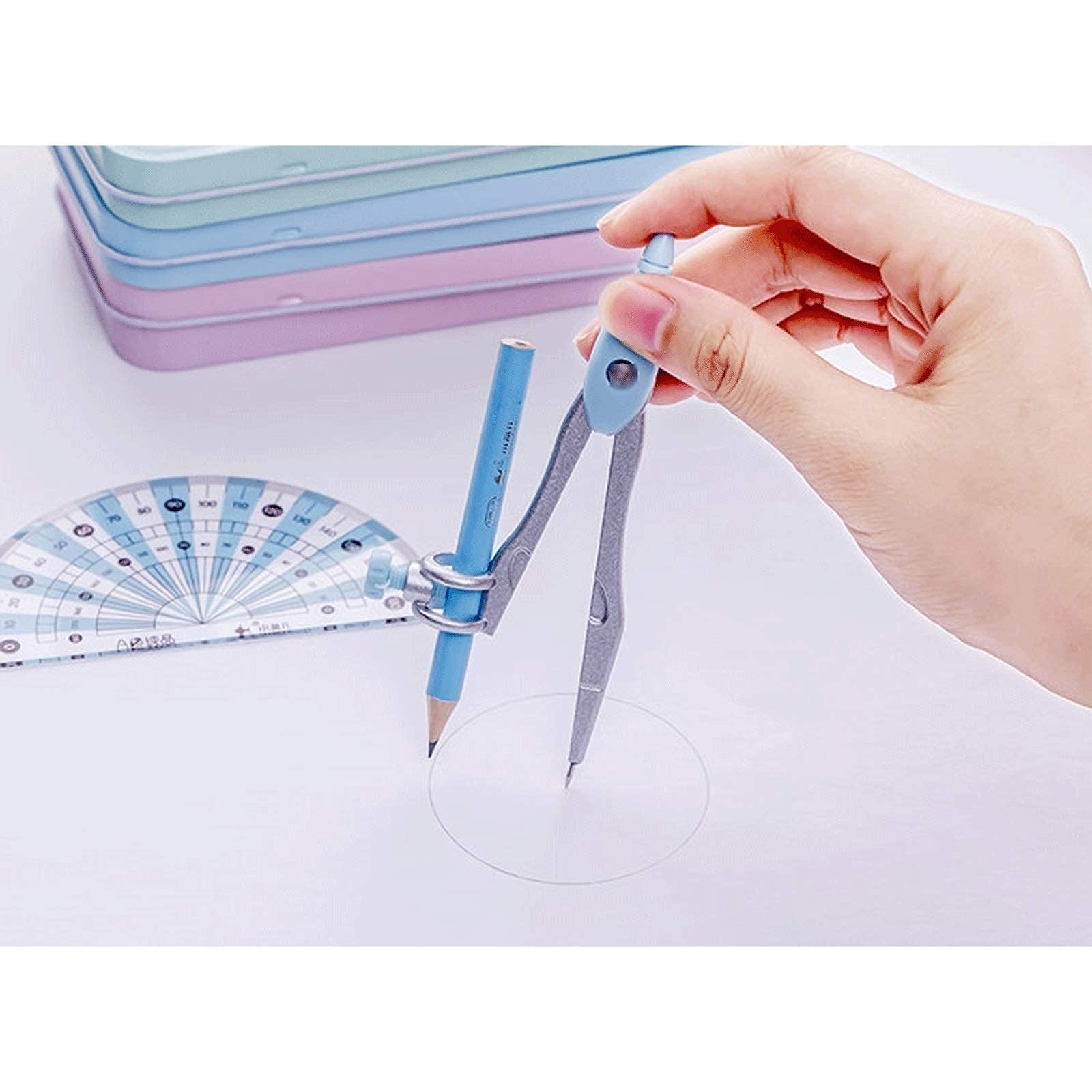Mathe-Zirkel, Geometrie-Set für Schüler, Mathe-Zirkel, Teiler, Geodreiecke, Lineal, Zirkel und Winkelmesser, 8-teiliges Geometrie-Set(Pink)