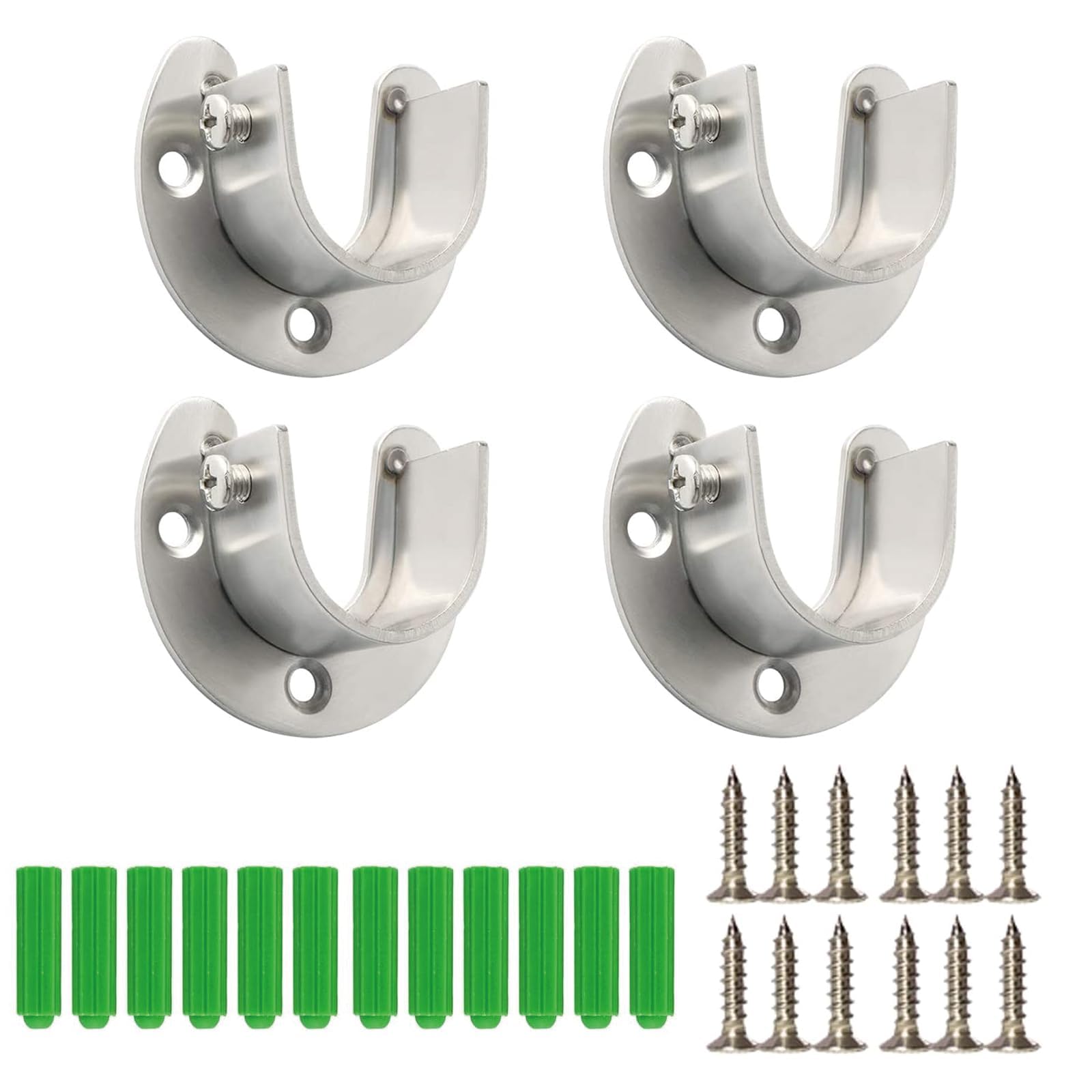 4 Pack Stainless Steel Closet Pole Sockets 19mm Closet Rod End Supports Wardrobe Pole Brackets U Shaped Flange Rod Holder with Screws for Wardrobe Shower Curtain, Silver