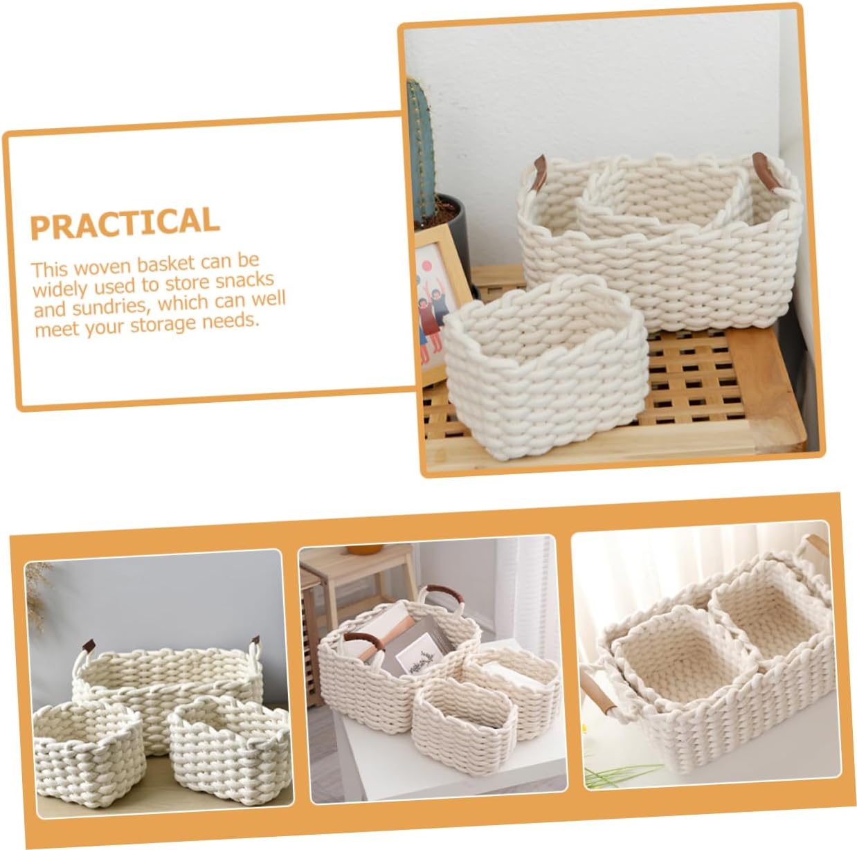 healvian 北欧風コッロープ編み収納バスケット点 多機能小物整理かご スナ