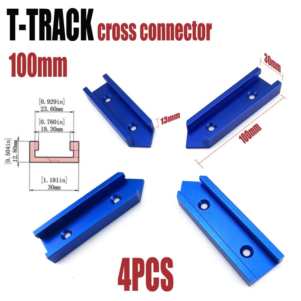 T-Track - Kit de intersección con agujeros de montaje preperforados para pista en T universal para plantillas y accesorios de carpintería (100 mm, azul)