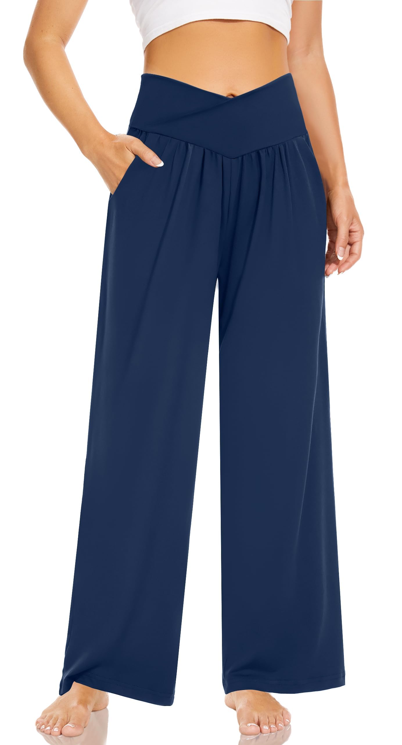 SUNYAAWomens Wide Leg Yoga Pants High Waisted Flowy Casual Loose Comfy Lounge Palazzo Sweatpants Pajamas with Pockets