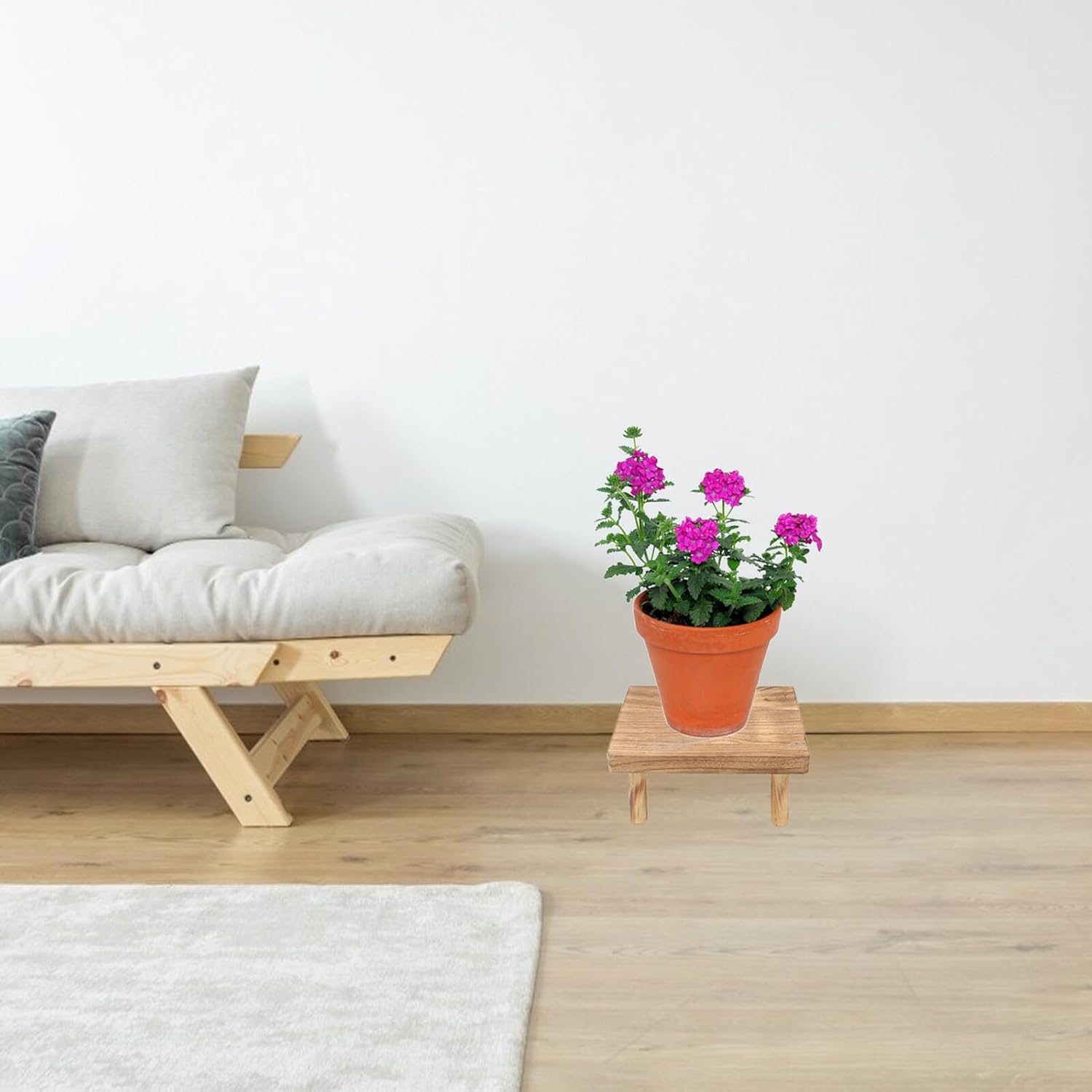 Wooden Succulent Pot Rack and Square Stool Plant Stand for Balcony and Garden, Light Brown Solid Wood 36x27x19cm Flowerpot Holder Shelf