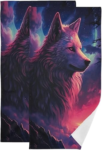 Vista 93 de Juego de 2 toallas de baño de color morado, remolques de mano de lobo, toallas de baño, toallas suaves y absorbentes para baño, cocina, gimnasio