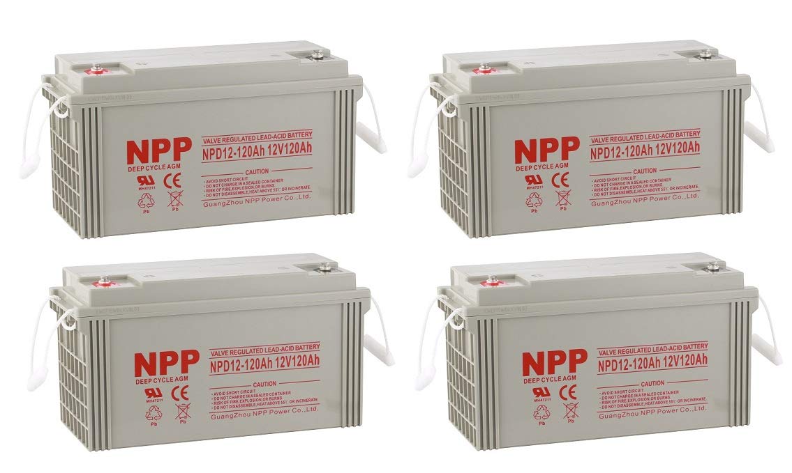 NPP NPD12-120Ah(T16, 4 Pcs) 12V 120Ah AGM Deep Cycle Sealed Lead Acid Rechargeable Battery for UPS,RV, Off-Grid Solar and Inverter, Marine,Pure Sine