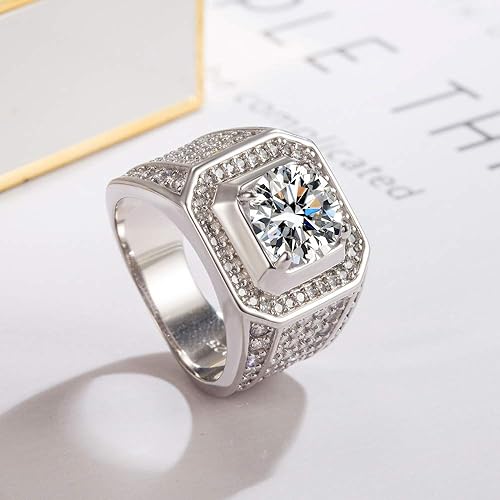 Vista 8 de Dankadi Noble - Anillo de plata 925 para hombre, cuadrado con incrustaciones de circonita cúbica, anillo clásico, joyería de plata de moda