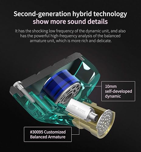 Miniatura 2 de KZ ZSN - Auriculares intrauditivos 1BA 1DD estéreo de alta fidelidad, auriculares KZ de alta resolución con cable desmontable de 0.030 in de 2 pines