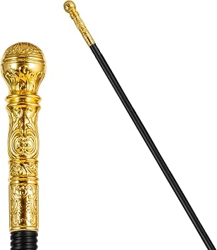 Pimp Cane,Plastic Pimp Canes for Men Gold Walking Cane Prop Costume Accessories,Halloween Staff Ringmaster Joker Cosplay Party