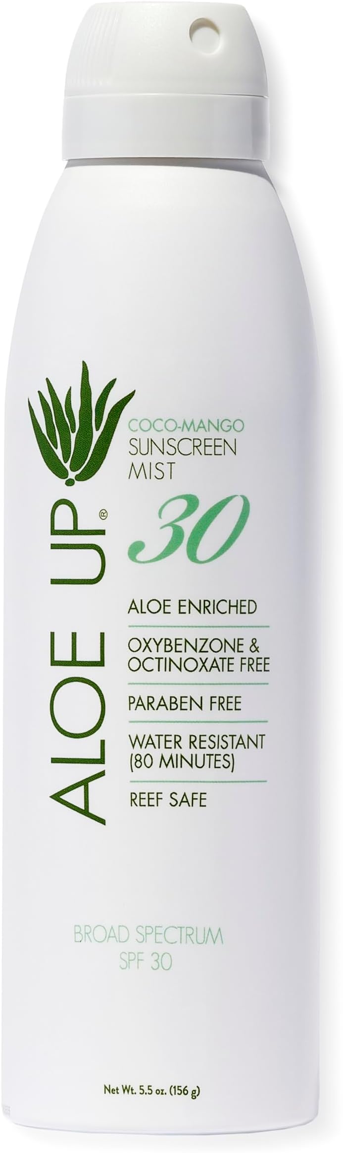 Aloe Up White Collection SPF 30 | Sunscreen Spray Mist for Face & Body with Aloe Vera Gel | Water Resistant up to 80 Minutes | Reef Friendly, Non Greasy, Fast Absorbing | Coco Mango Fragrance 4 Oz