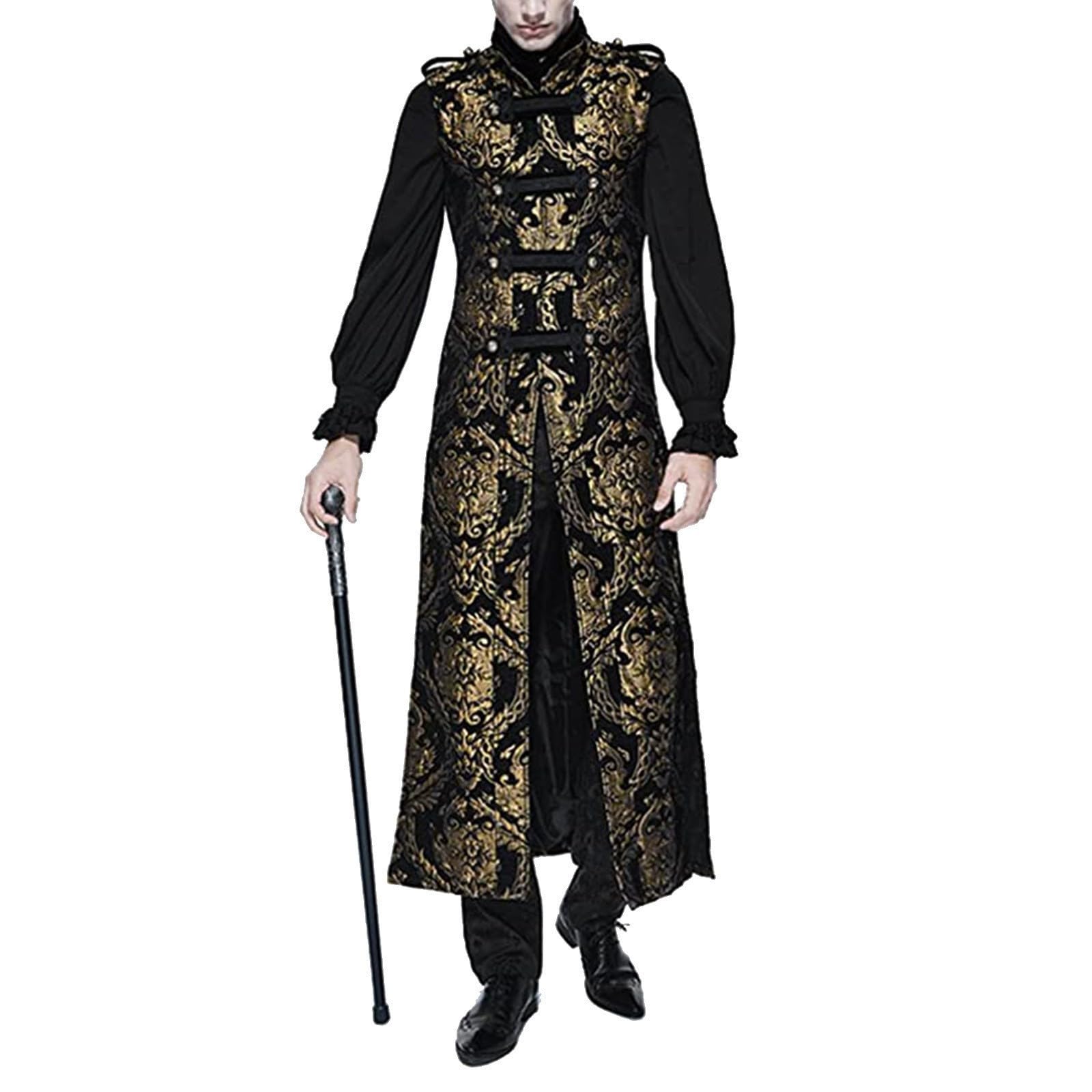 Steampunk Herren Mantel - Gothic Edelmann Jacke Herren ärmellos Trendy Mittelalter Weste Lang Viktorianische Hof Gehrock Elegant Trenchcoat Uniform Theater Cosplay Kleidung Halloween Kostüm