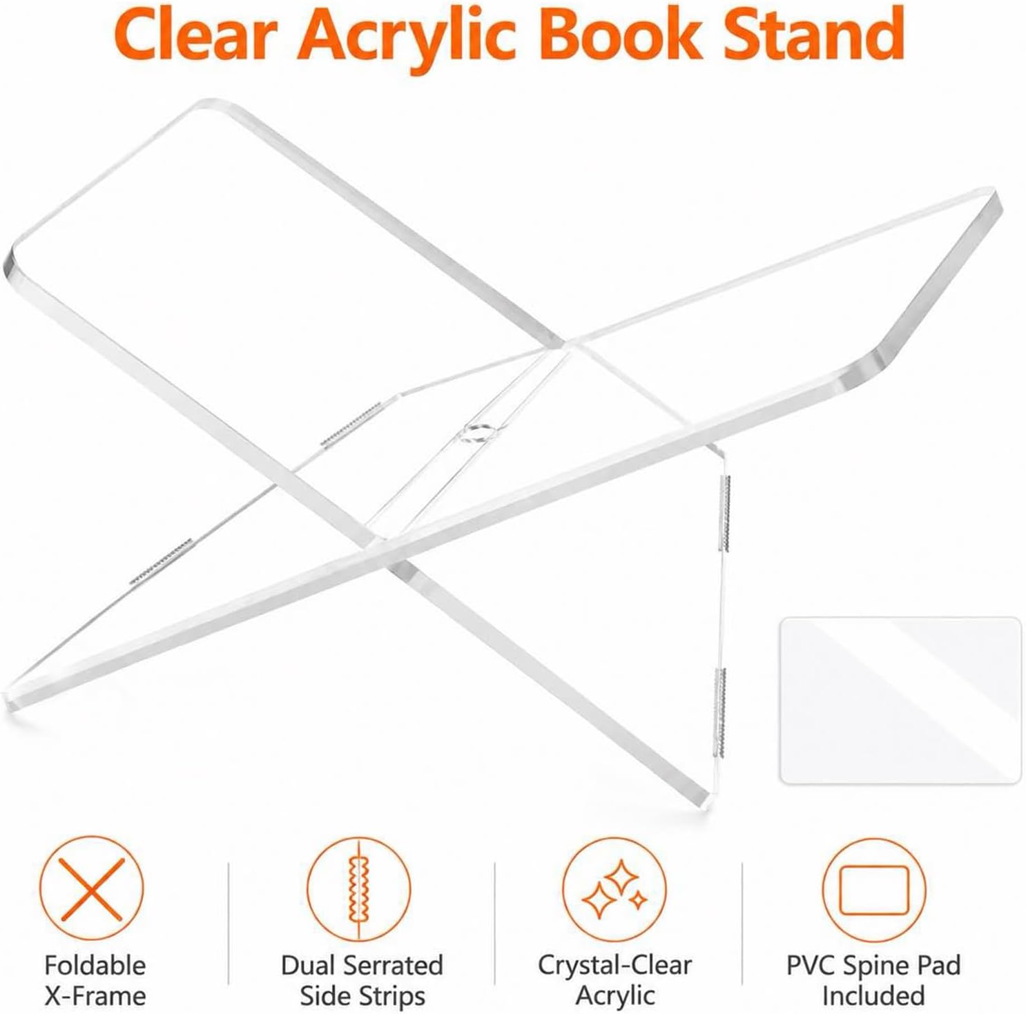Acrylic Book Holder Stand Small Size, 8mm Thick Clear X-Shaped Book Display Stand for Cookbook, Bible, A4 Paper and Magazine, 2-Piece Detachable Acrylic Reading Stand, 11.9 x 8 in