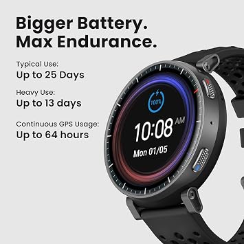 Amazfit Active Max Smart Watch, 1.5 AMOLED Display, GPS, iOS/Android | 48mm, 25-Day Battery, GPS, Water-Resistant, 4GB Storage, Offline Maps, 170+ Sport Modes, Heart Rate & Sleep Fitness Tracker