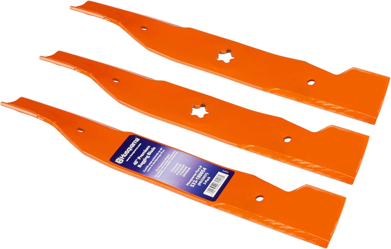 Husqvarna 48-Inch High-Lift Bagging Lawn Mower Blade, Lawn Mower Parts Riding Mowers, Replacement for OEM Part No. 180054, Orange, Pack of 3 Husqvarna 48-Inch High-Lift Bagging Lawn Mower Blade, Lawn Mower Parts Riding Mowers, Replacement for OEM Part No. 180054, Orange, Pack of 3