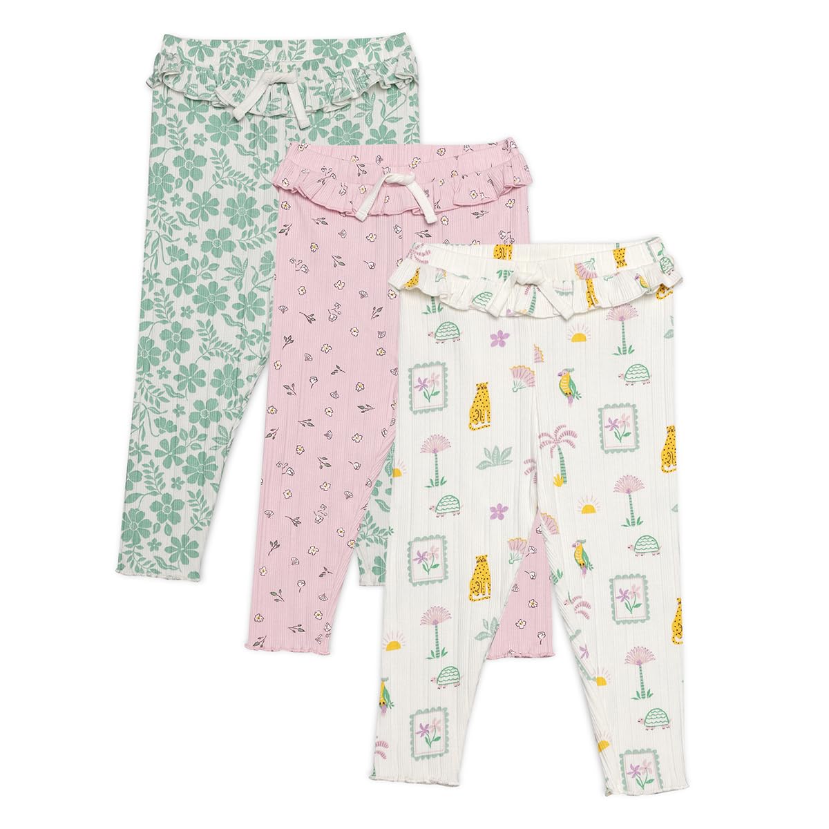 Mini Cuddles Women's Green/Pink/White Baby Girls 3Pk Printed Leggings, Multicolour - 12-18 Months