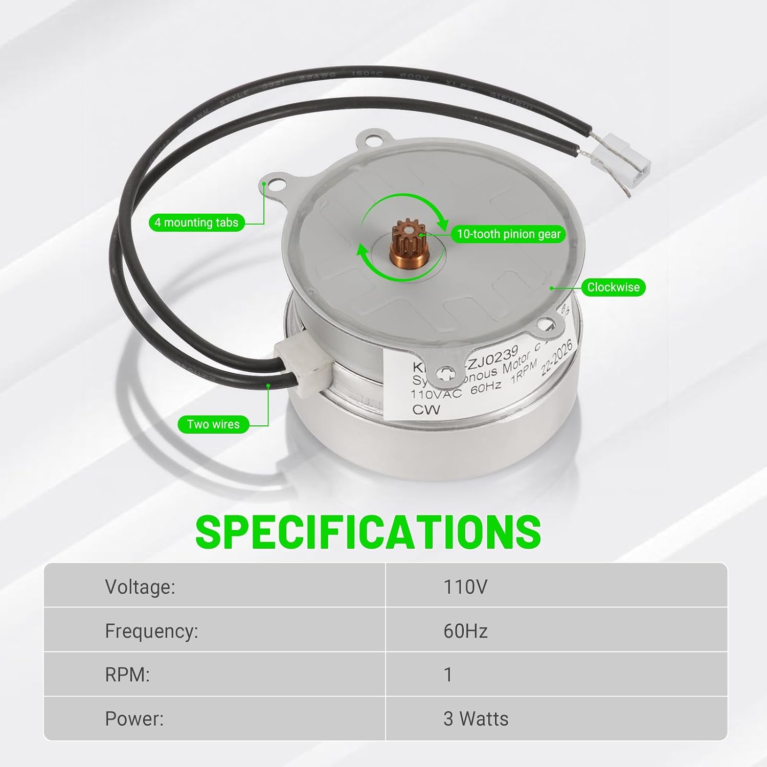 A43RA/I43RA Synchron Clock Motor 110V Fit for C Style Hansen Movements, Haydon Glo-Dial E100-AH, Vintage Cleveland Neon Wall Clocks, CW 10T 1RPM 60HZ 3W, 4 Mount Tabs, Round Shape