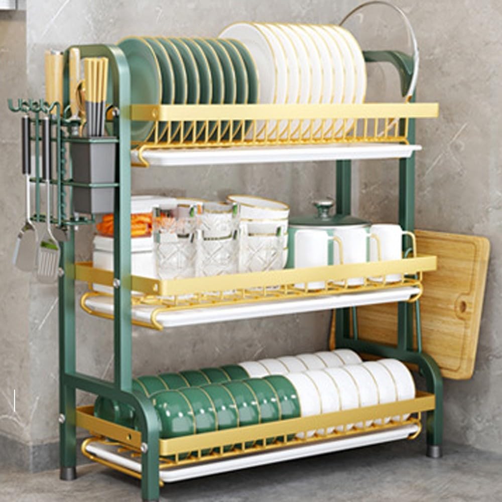 FLYIODFCXV drain rack, 3 Tier Dish Drainer with Drip Tray and Mat(2)