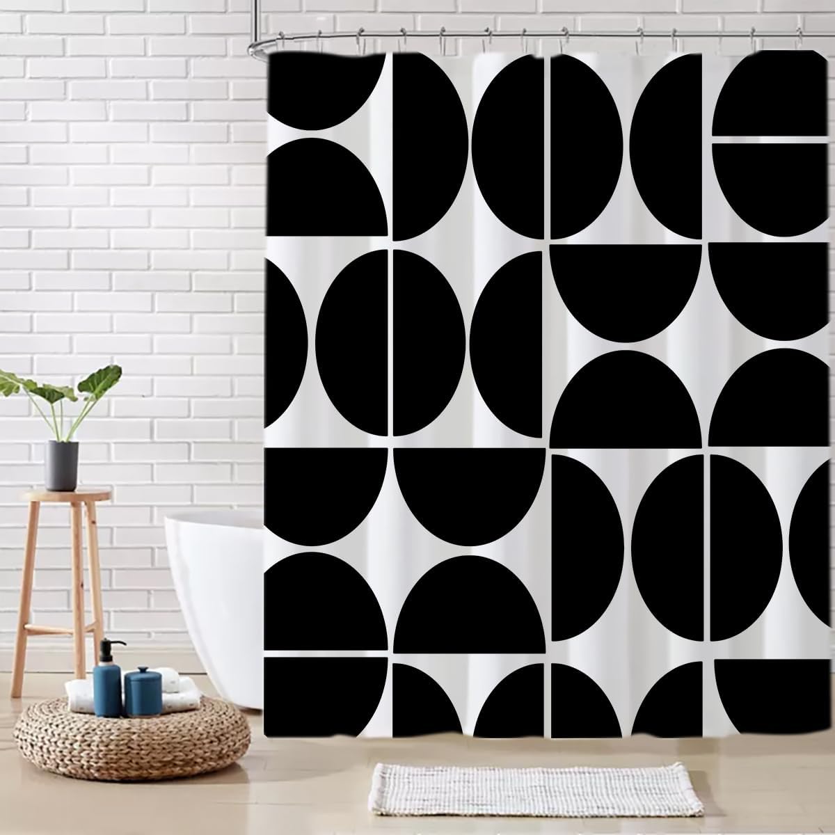 Mid Century Geometric Linen Shower Curtain Sets,Multicolor Geometry Bath Curtain,Modern Boho Abstract Art Bath Curtain for Bathroom with 12 Hooks, 72 x 72 Inches