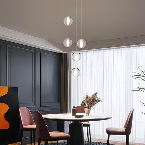 Miniatura 3 de Moderna lámpara LED de cristal con 5 luces, forma de gota de lluvia, luz colgante de techo alto, bola de cristal, iluminación colgante para sala de