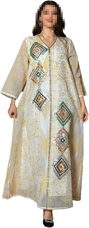 Fnfmrfmr Women Dubai Evening Party Gold Mesh Embroidery Sequins Long Sleeve V-Neck Casual Abaya Kaftan
