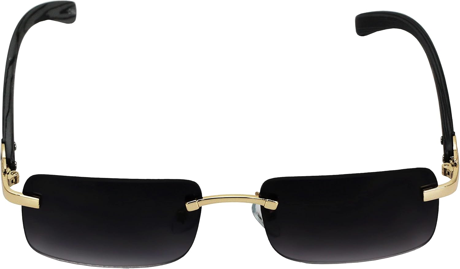 Elite Slim Rimless Rectangular Metal & Wood Art Aviator Sunglasses