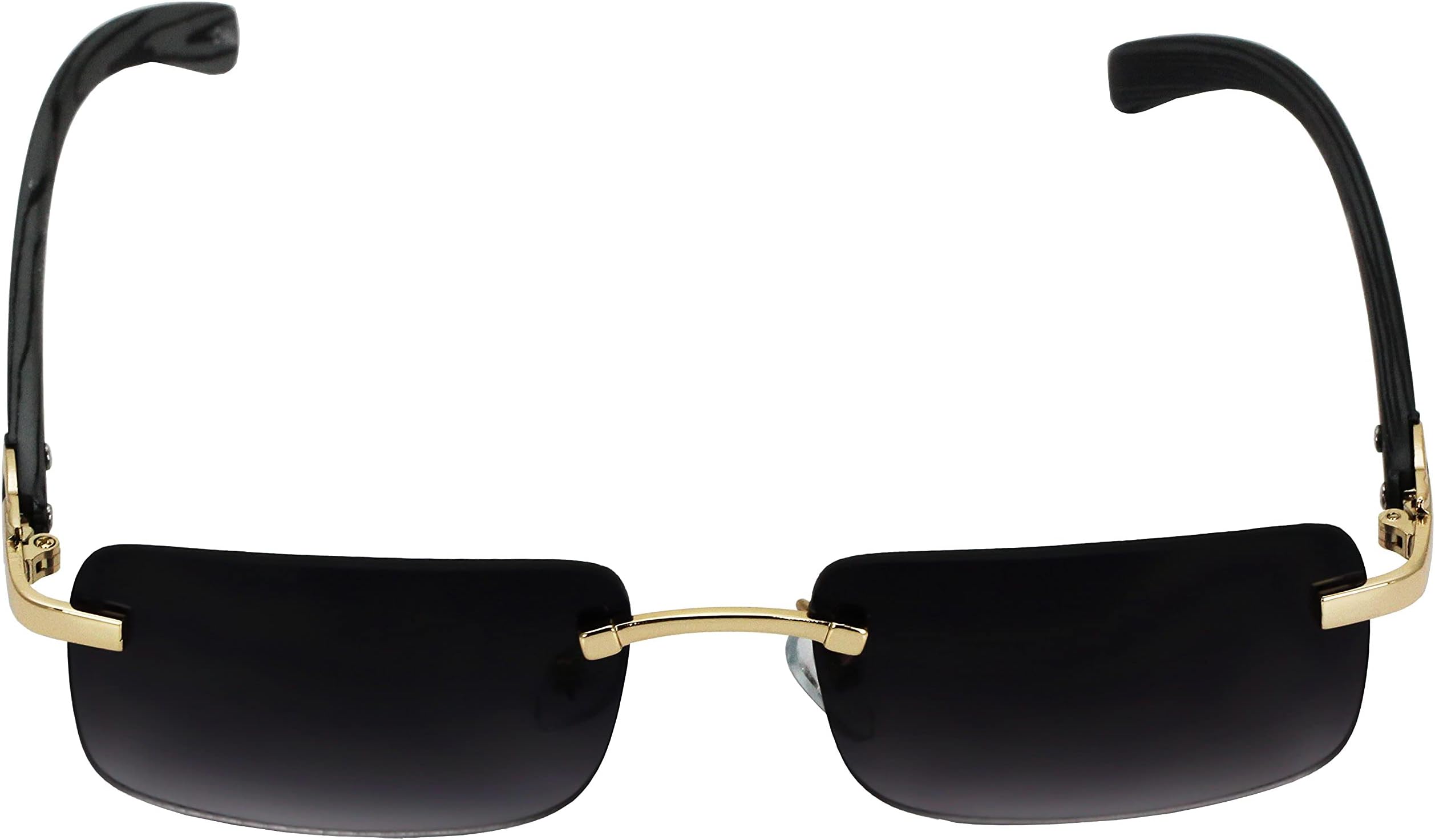 Elite Slim Rimless Rectangular Metal & Wood Art Aviator Sunglasses