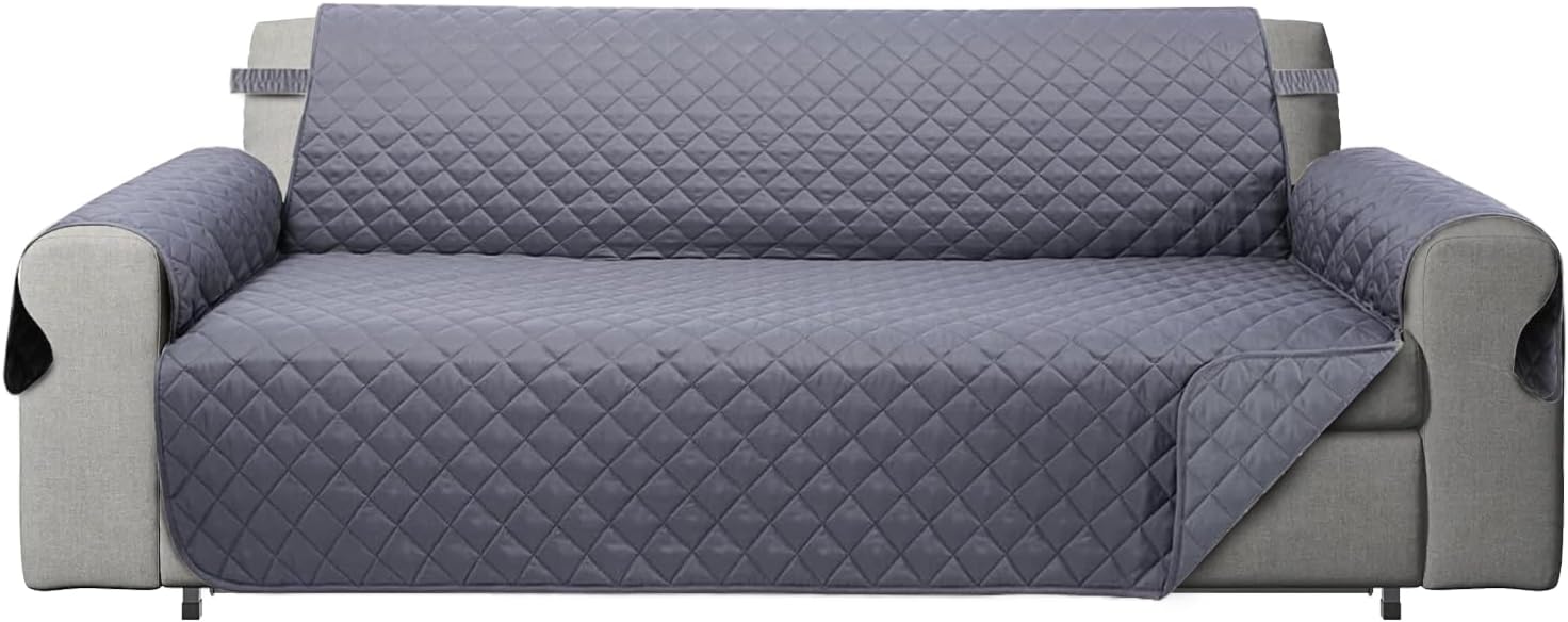 Reversible Couch Cover for 3 Cushion Couch Sofa Pet Friendly Water Resistant Furniture Protector Cover with Foam Sticks Elastic Straps for Dog Cat