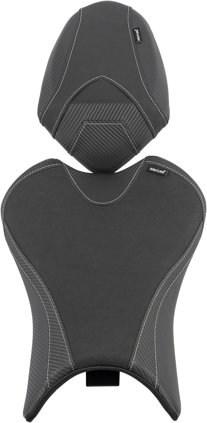 Motorcycle Leather Front Driver Rider Saddle Rear Passenger Seat Cushion Pad Set fit for Street Triple 765 765S 765R 2019 2020 2021 2022 Pressure Relief Soft Pillion, Black