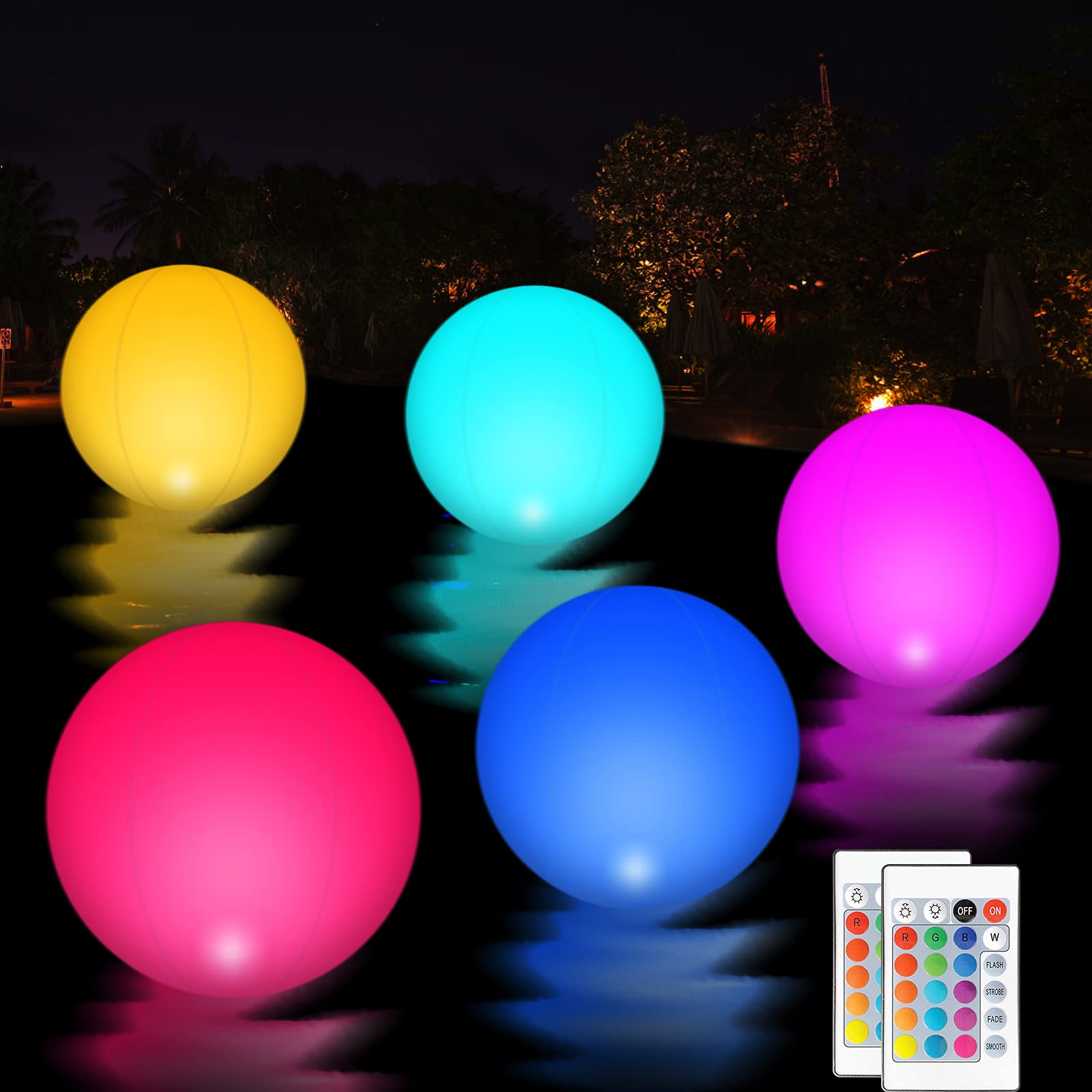 2 PCS 16 inch Floating Pool Lights Ball ，16 Color Changing Inflatable LED Pool Ball Light