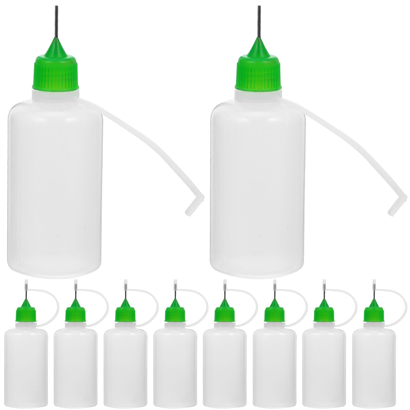 Botellas de pegamento con punta de aguja verde envases recargables de 50ml aplicadoras plásticas
