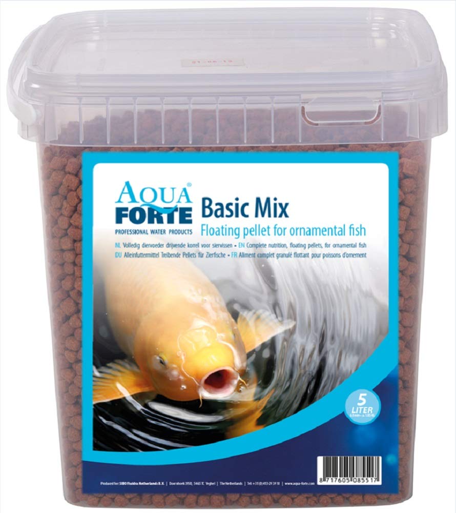 AquaForte Hochwertiges Basis Fischfutter, 5 Liter Behälter (± 1,9 Kg) , Medium Pellets (6 mm)