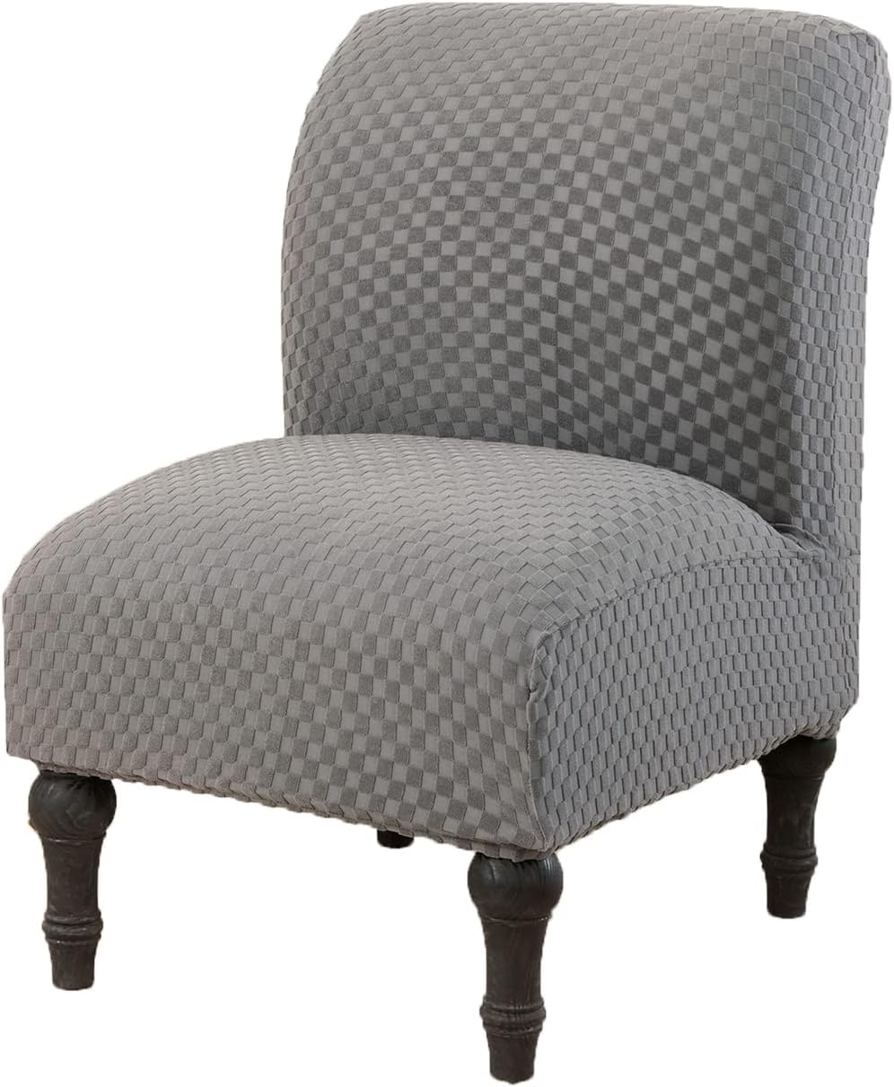 GULI Armless Chair Slipcover, Stretch Velvet Accent Cover for Dining Chair, Removable Wingback Slipcover and Washable Furniture Protector slipcovers Wide Back Chairs (Square-Light Grey)