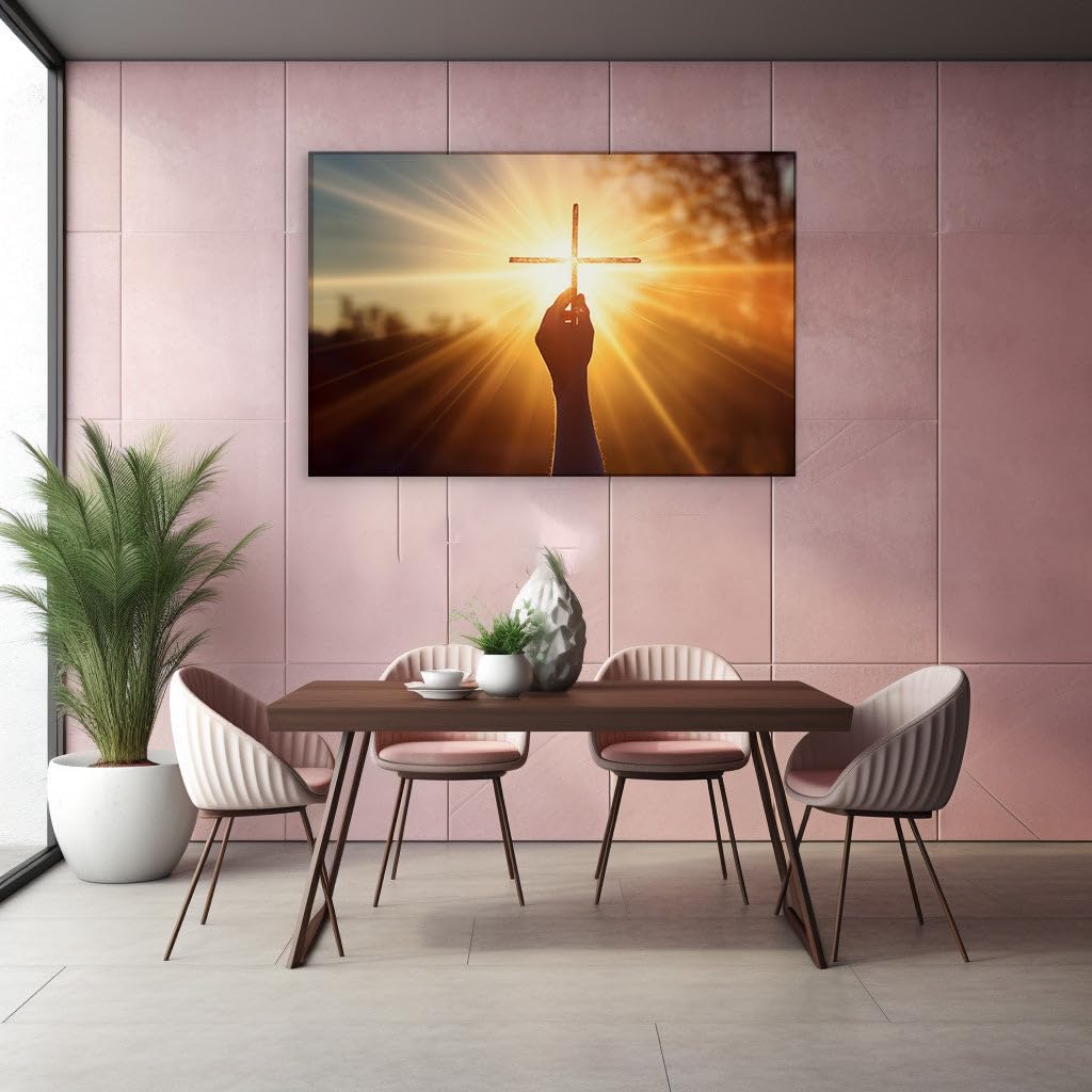 Canvas for Living room. Embracing Serenity - A Surreal Interplay of Faith and Light, 27 x 18 inch Canvas Wall Art - Contemporary Masterpieces - Spiritual Home Decor - 69x46 cm (27x18 inch)