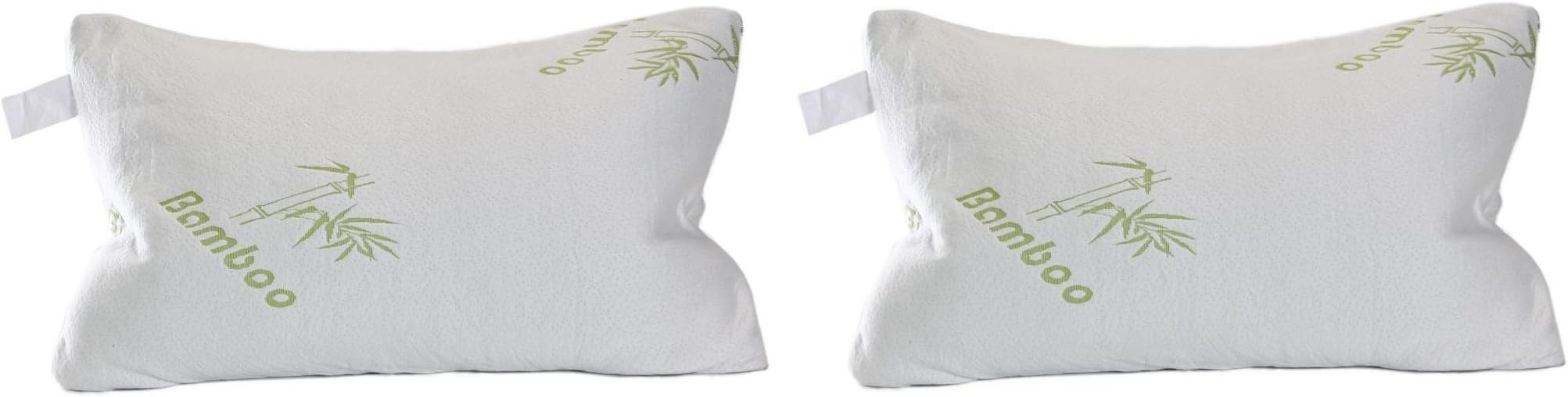 2 Hypoallergenic Bamboo Covered Memory Foam Queen Pillows with Carry Bag by Hotel Plush