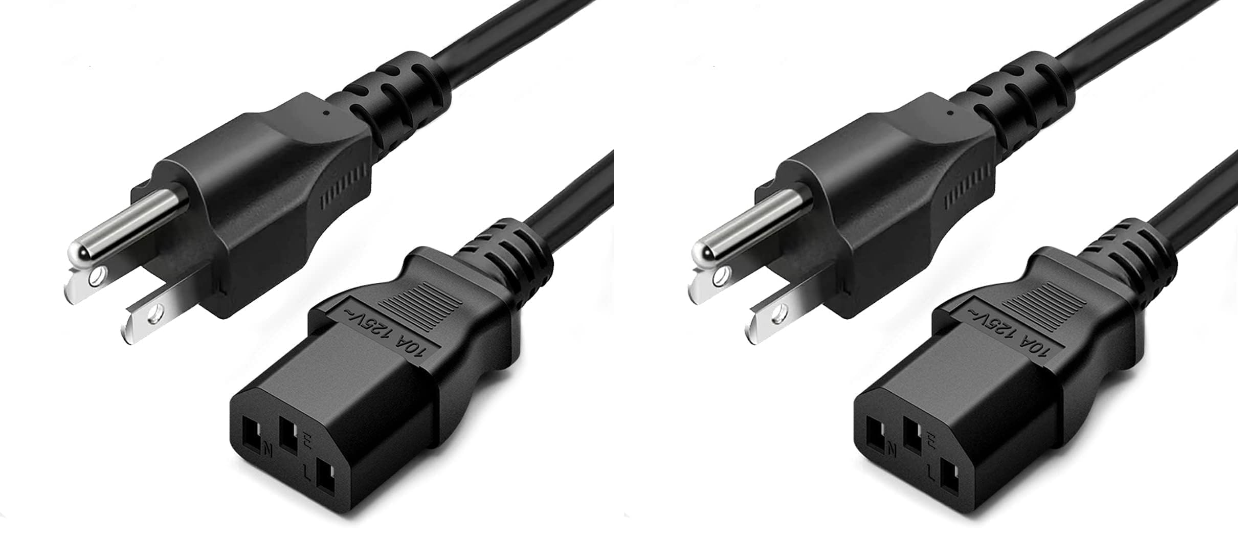 3 Prong Power Cord 15ft Long C13 Universal AC Electric Cable Replacement for Computer, Monitor, Printer, Desktop, PC, PSU Power Supply (Pack of 2)