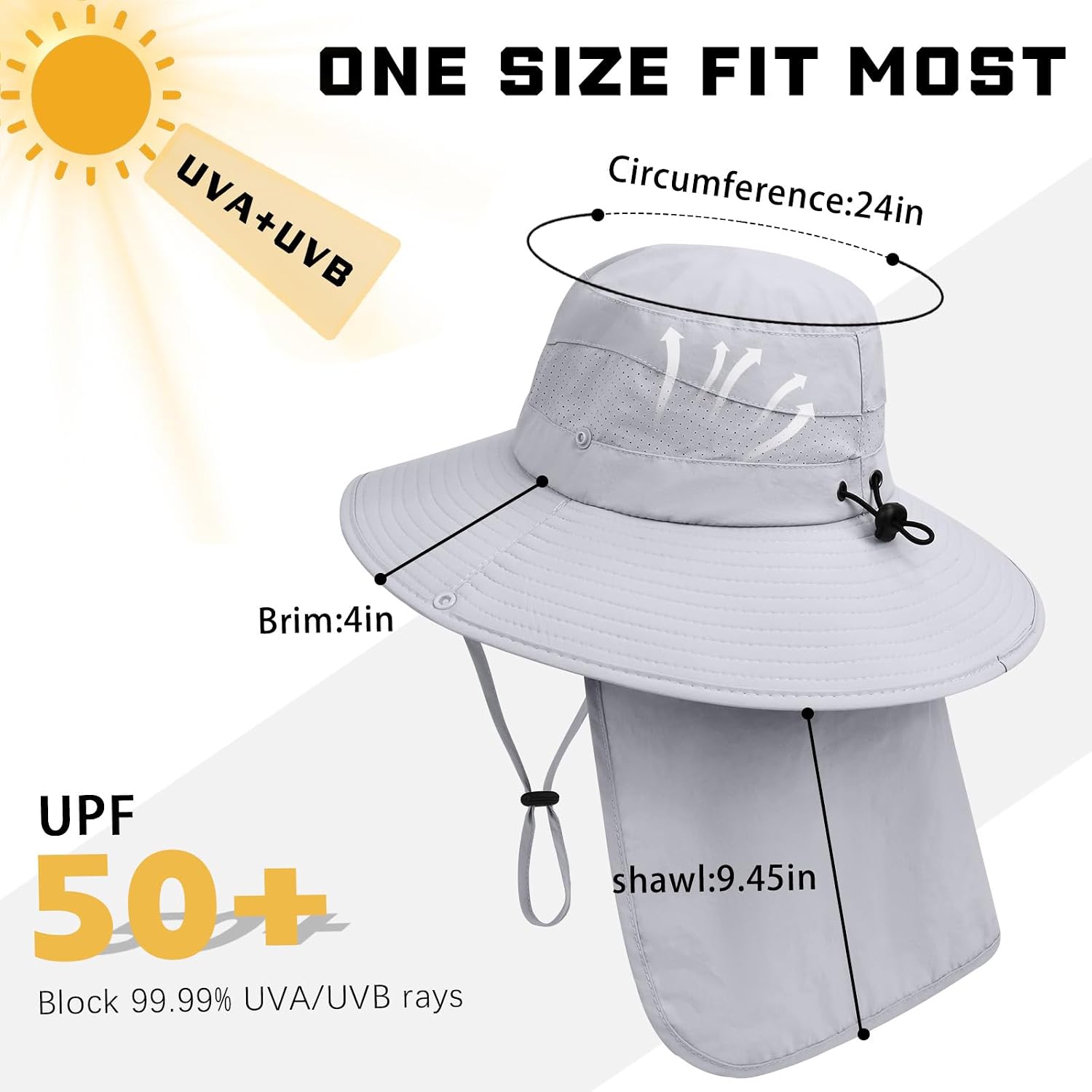 Sun Hats for Men Women, UPF50+ Protection Safari Hat,Wide Brim Fishing Hat with Neck Flap,Bucket Hats for Beach Hiking