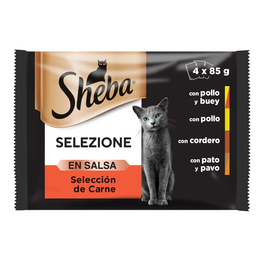 Sheba Multipack De 4 Bolsitas De Comida Humeda De 85G De Selezione De Carnes En Salsa para Gatos 340 g - Pack de 13