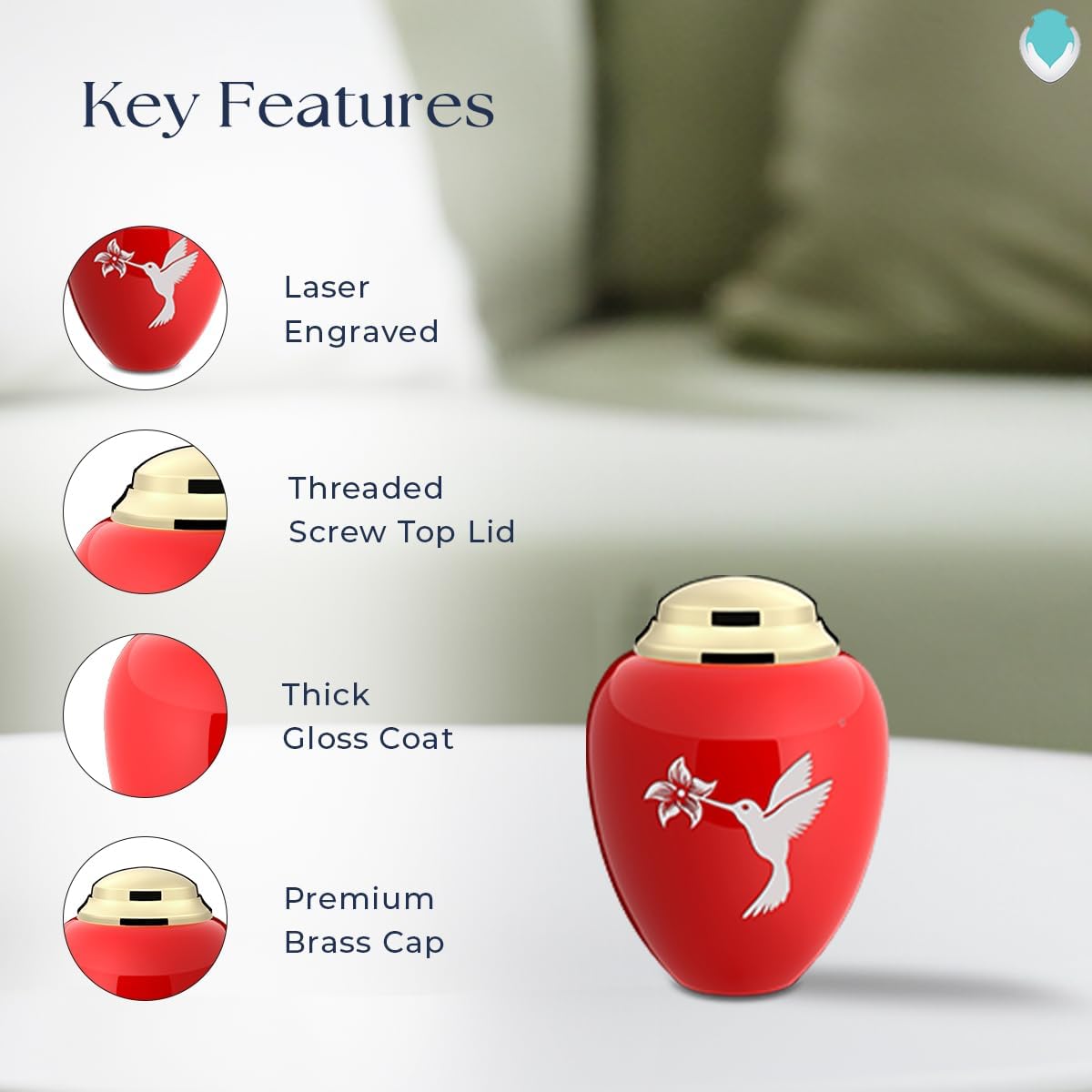 GetUrns Keepsake Tribute Hummingbird Cremation Urn (Red and Shiny Brass)